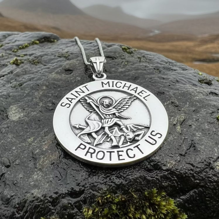 Protect Us Saint Michael Pendant in Sterling Silver | Pendant | Wiccan Center