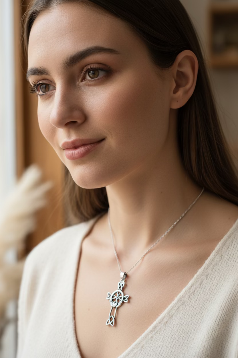 Mo Ghrá Irish Claddagh Celtic Cross in Sterling Silver | Pendant | Wiccan Center