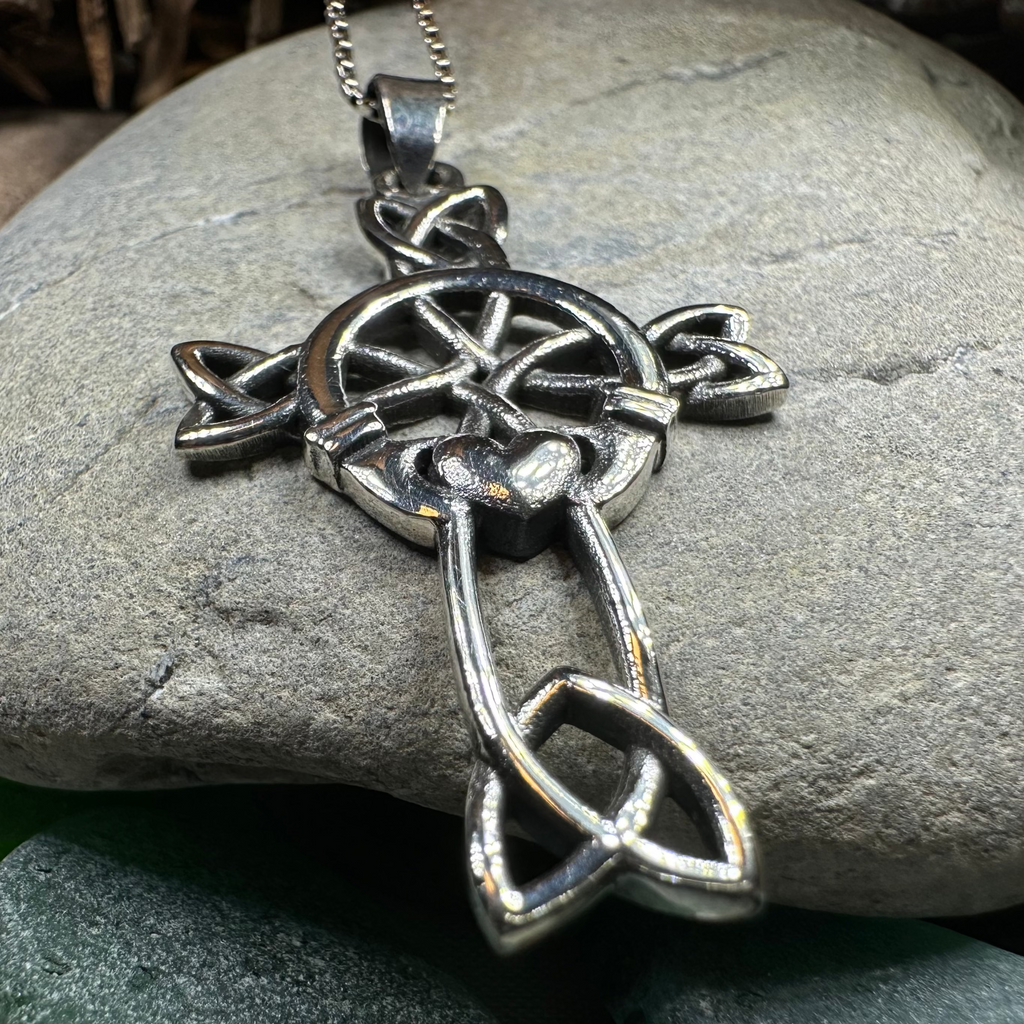 Mo Ghrá Irish Claddagh Celtic Cross in Sterling Silver | Pendant | Wiccan Center