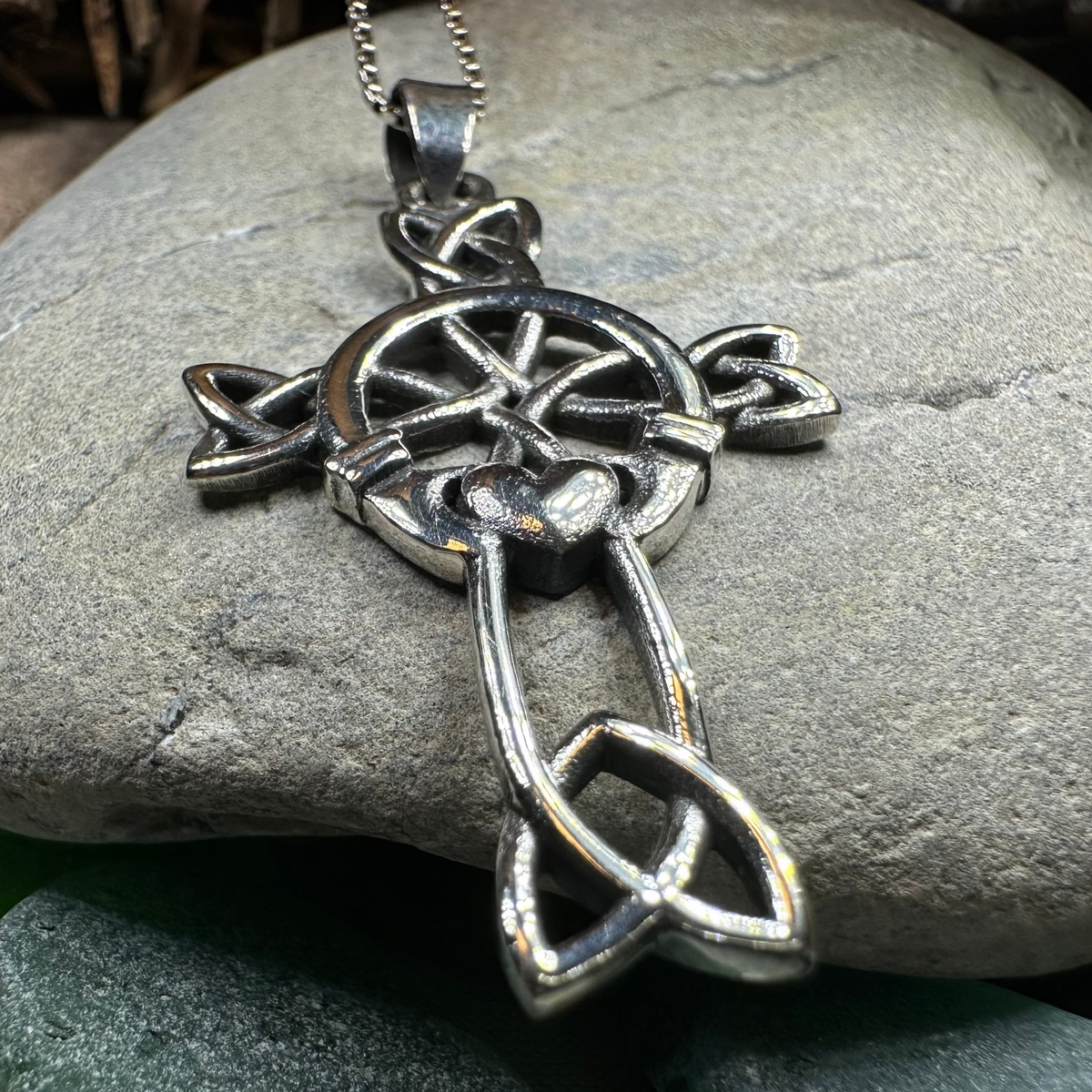 Mo Ghrá Irish Claddagh Celtic Cross in Sterling Silver | Pendant | Wiccan Center