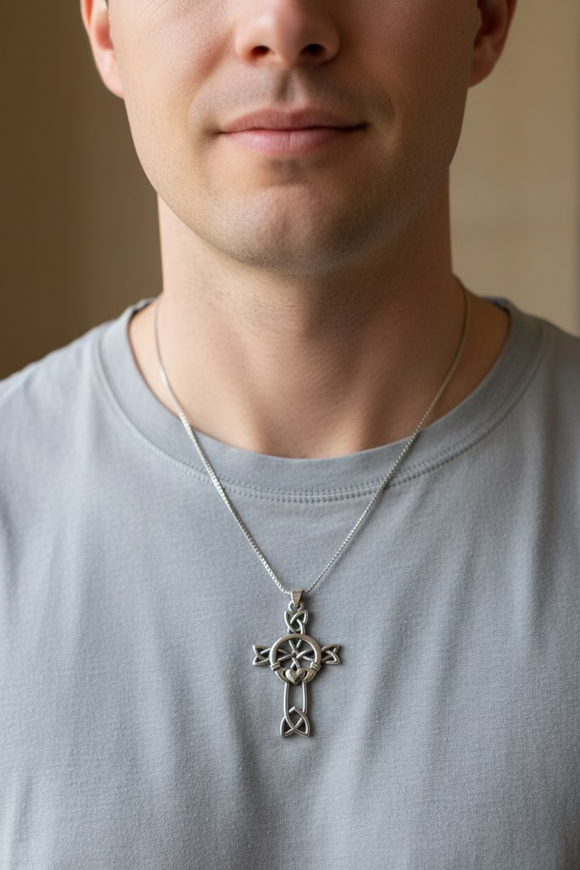 Mo Ghrá Irish Claddagh Celtic Cross in Sterling Silver | Pendant | Wiccan Center
