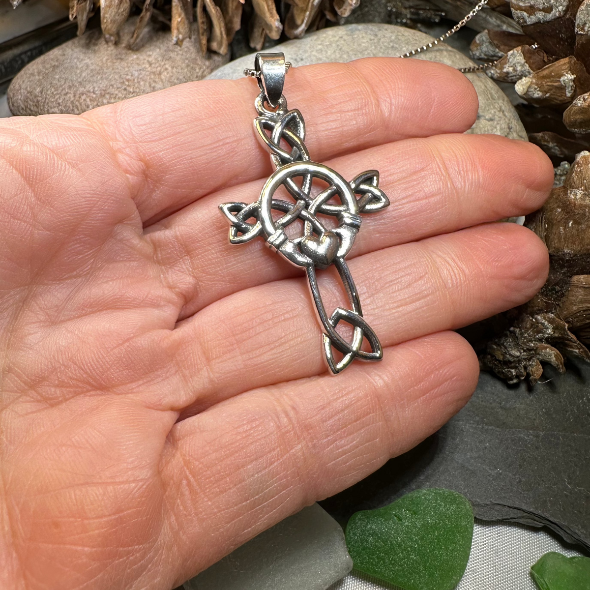 Mo Ghrá Irish Claddagh Celtic Cross in Sterling Silver | Pendant | Wiccan Center