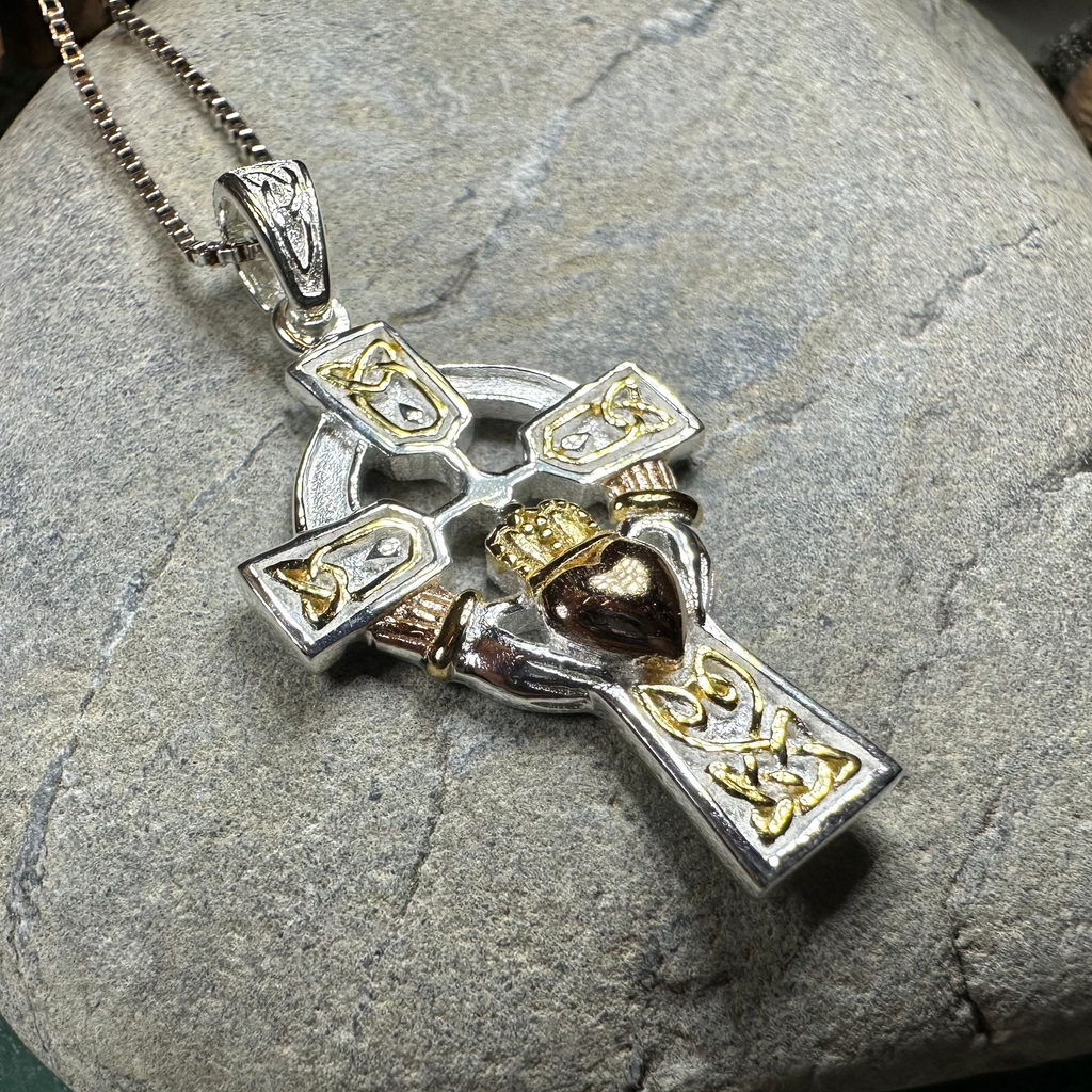Tri-Color Irish Claddagh Cross Necklace | Pendant | Wiccan Center