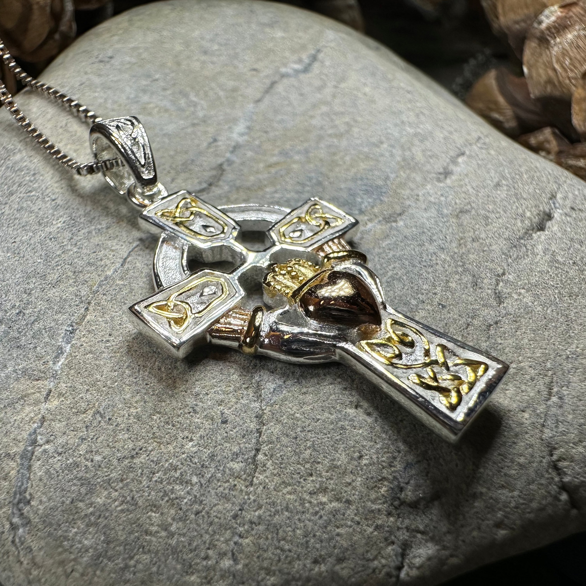 Tri-Color Irish Claddagh Cross Necklace | Pendant | Wiccan Center