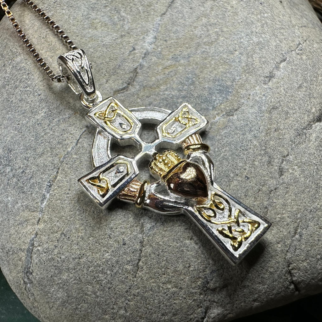 Tri-Color Irish Claddagh Cross Necklace | Pendant | Wiccan Center