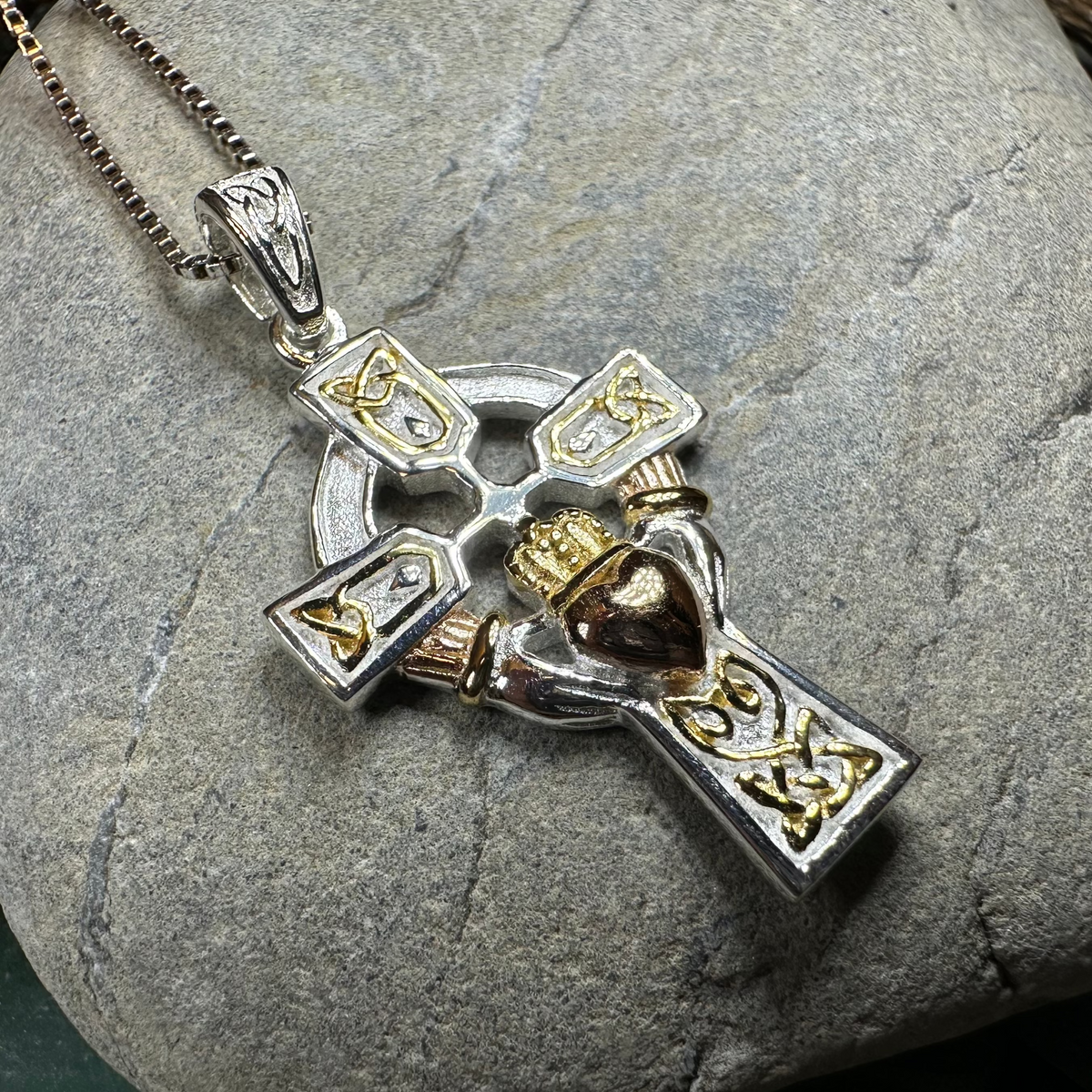 Tri-Color Irish Claddagh Cross Necklace | Pendant | Wiccan Center