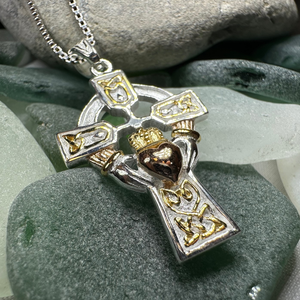 Tri-Color Irish Claddagh Cross Necklace | Pendant | Wiccan Center