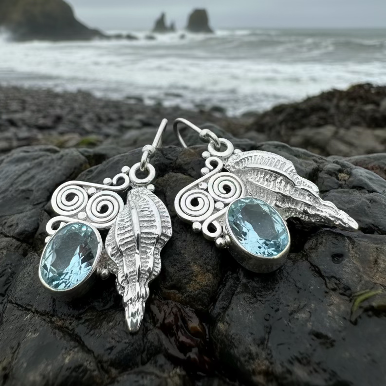 Blue Ocean Shell Earrings | Dangle Earrings | Wiccan Center