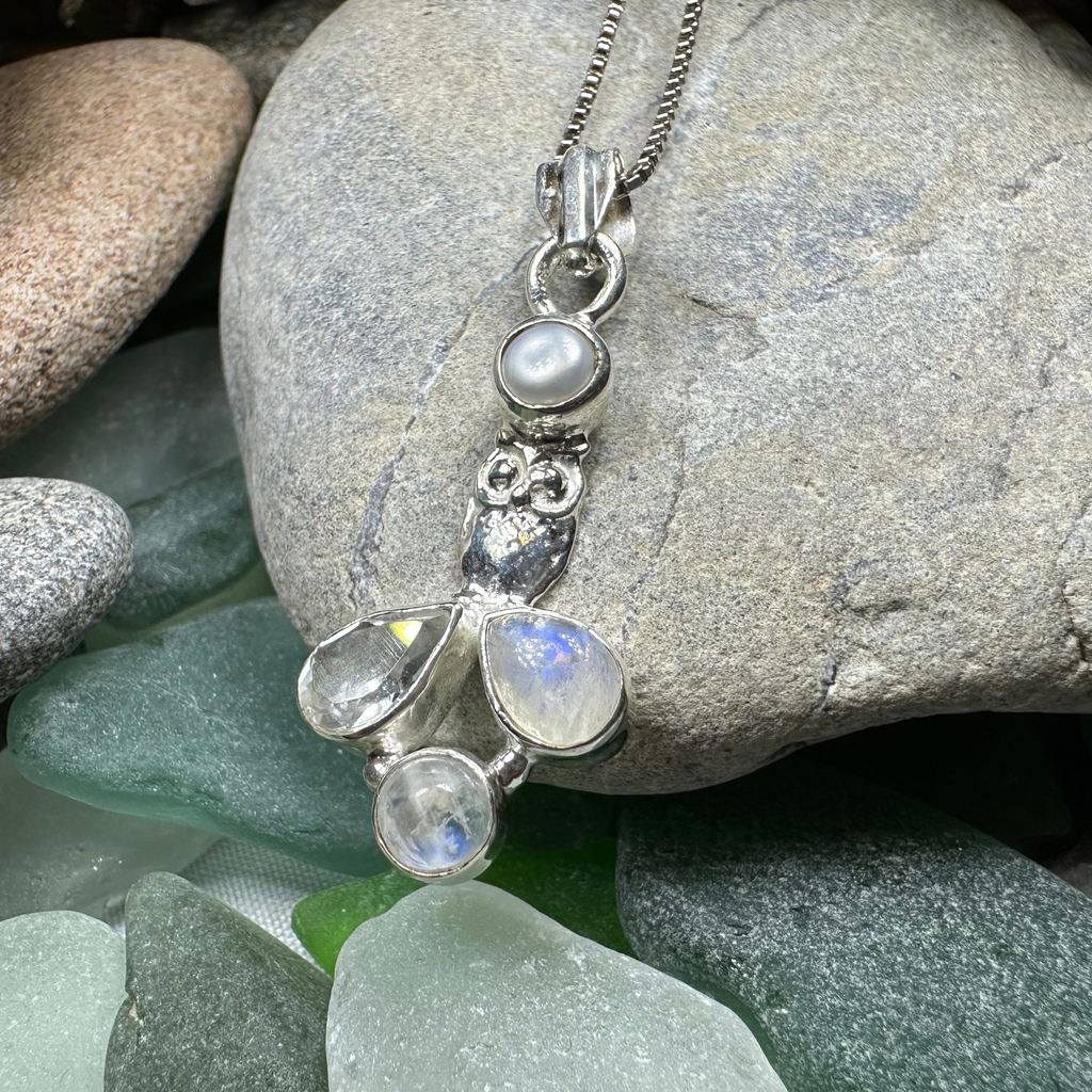 Misty Morning Moonstone Owl Necklace | Pendant | Wiccan Center