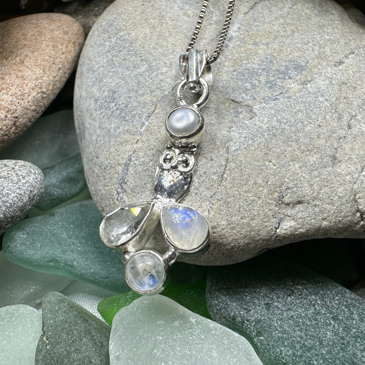Misty Morning Moonstone Owl Necklace | Pendant | Wiccan Center