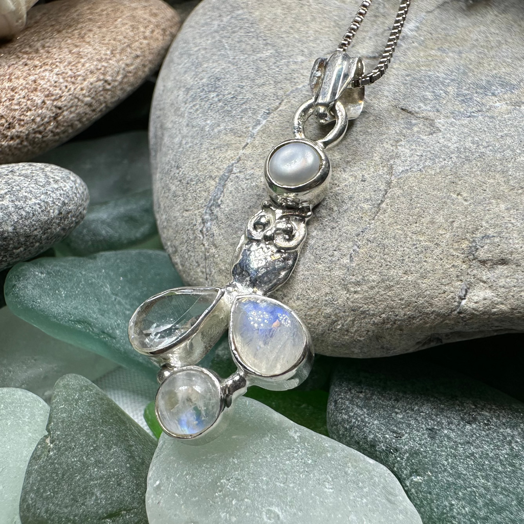 Misty Morning Moonstone Owl Necklace | Pendant | Wiccan Center