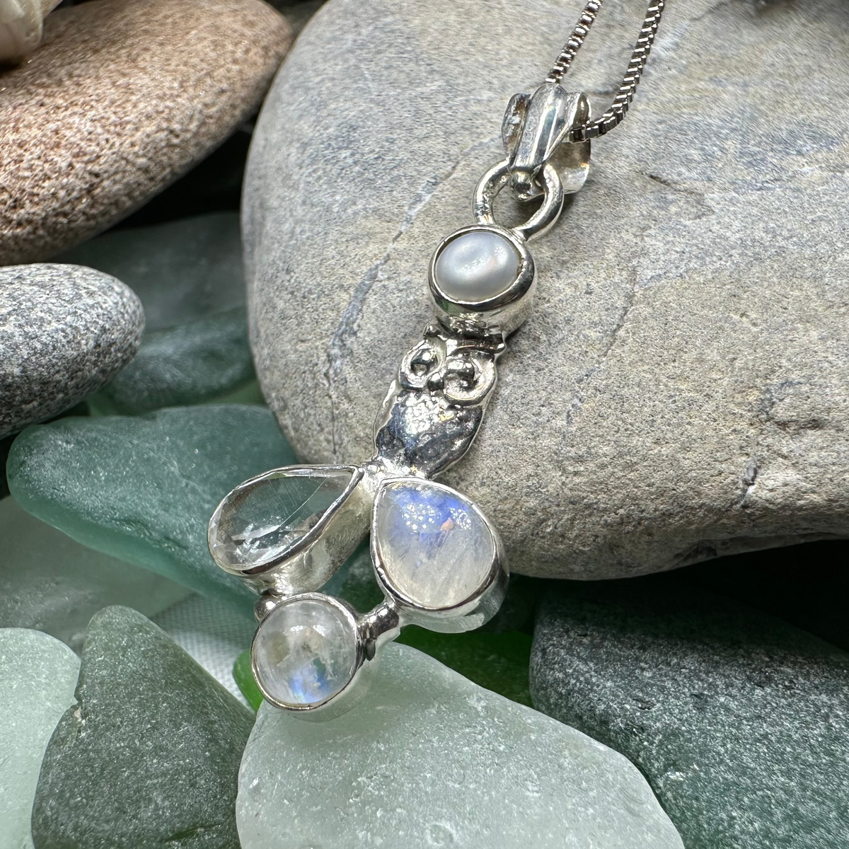 Misty Morning Moonstone Owl Necklace | Pendant | Wiccan Center