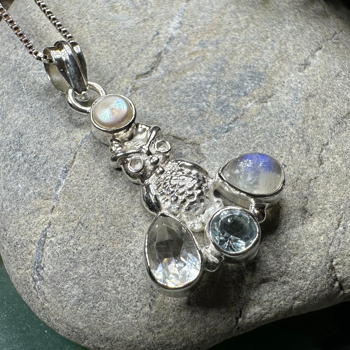 Misty Morning Moonstone Owl Necklace | Pendant | Wiccan Center