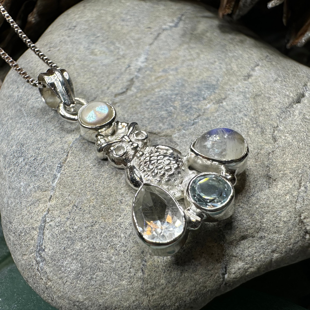 Misty Morning Moonstone Owl Necklace | Pendant | Wiccan Center
