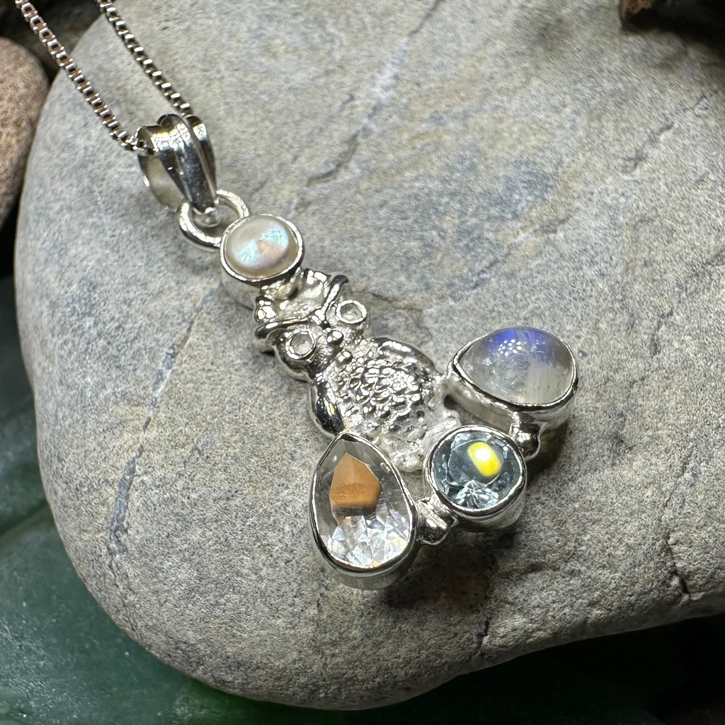 Misty Morning Moonstone Owl Necklace | Pendant | Wiccan Center