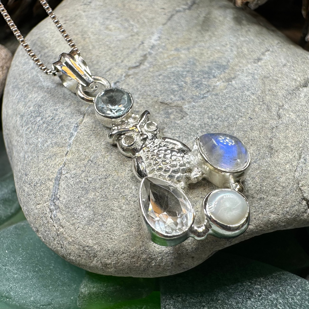Misty Morning Moonstone Owl Necklace | Pendant | Wiccan Center