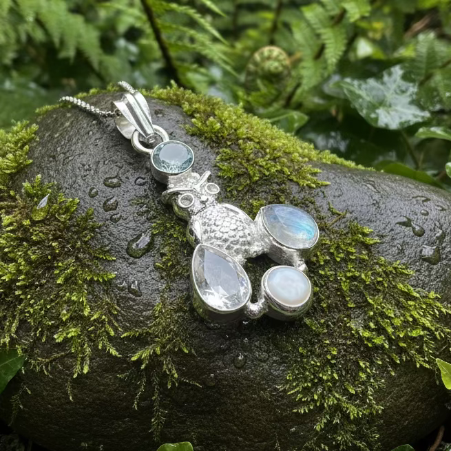 Misty Morning Moonstone Owl Necklace | Pendant | Wiccan Center