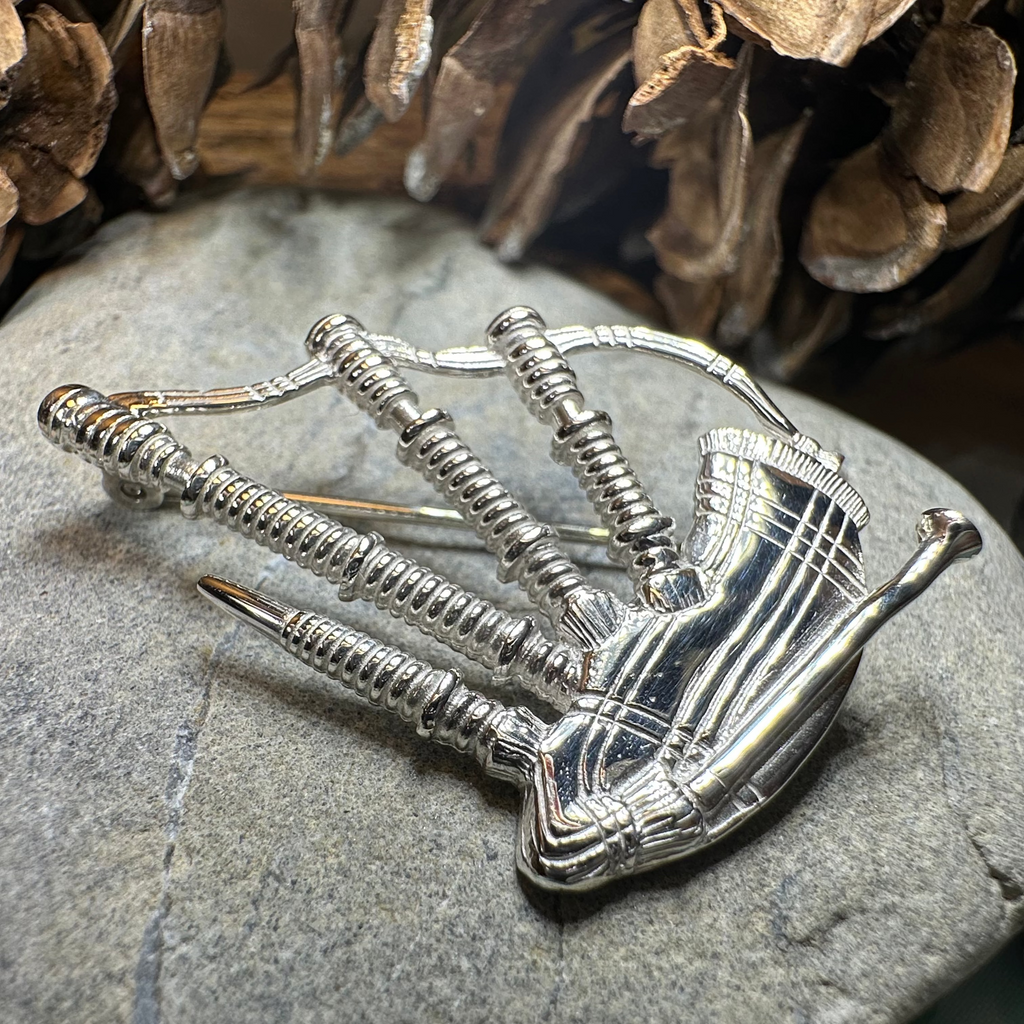 Scottish Bagpipes Sterling Silver Pin - Handmade in Scotland | Brooch | Wiccan Center