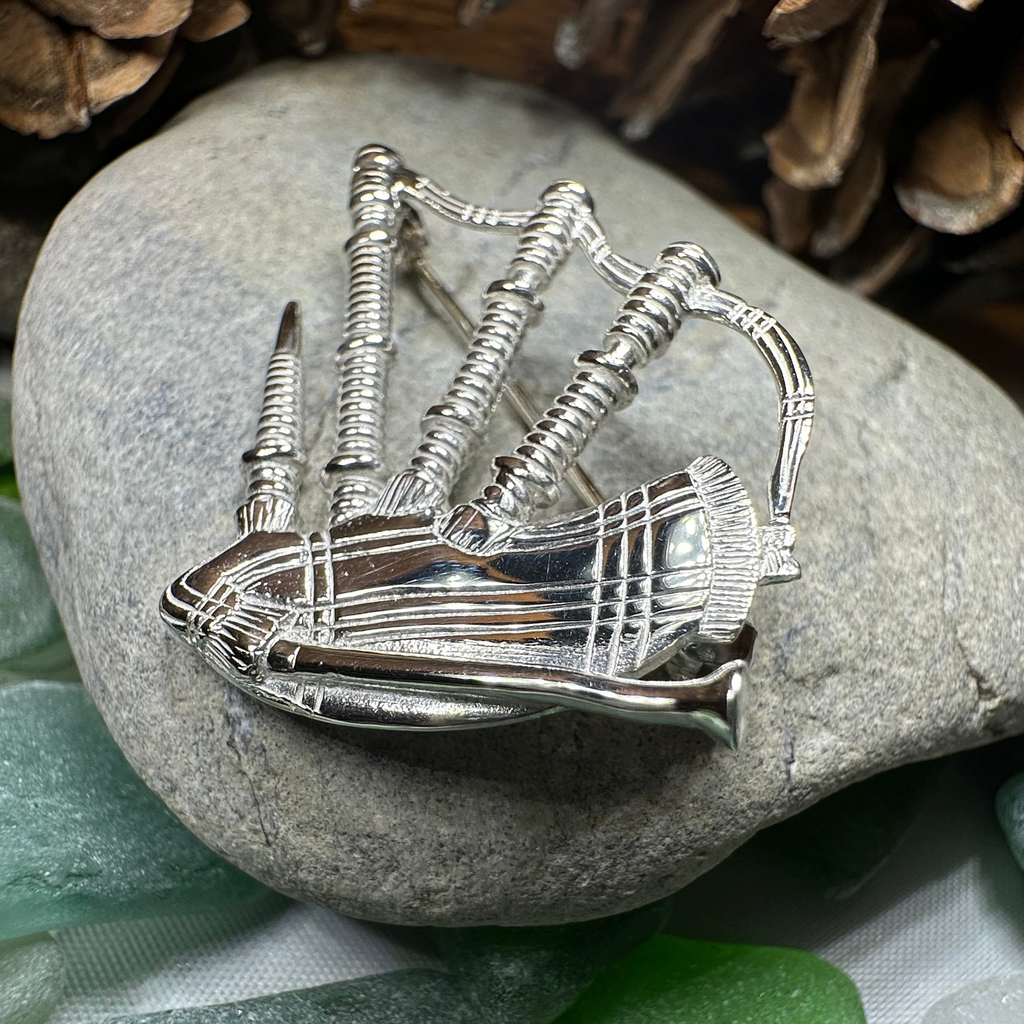 Scottish Bagpipes Sterling Silver Pin - Handmade in Scotland | Brooch | Wiccan Center