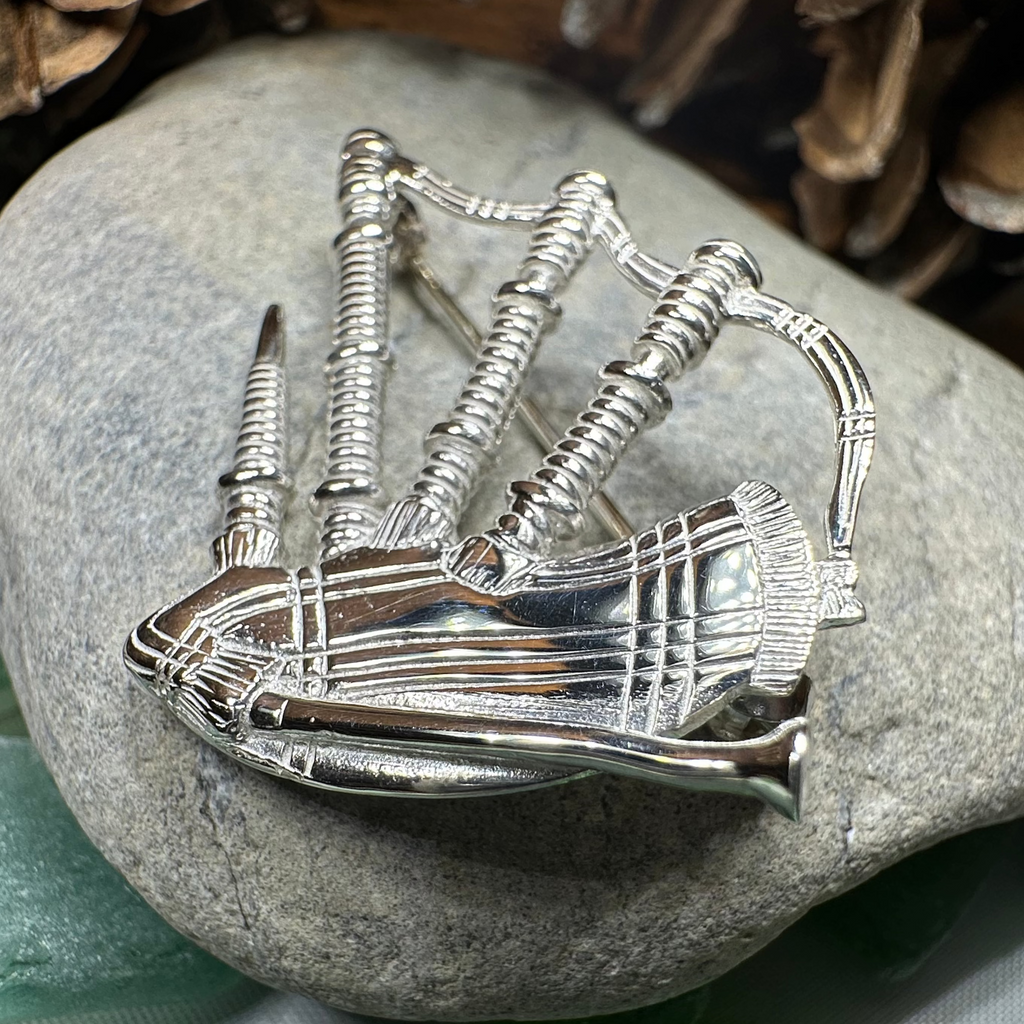 Scottish Bagpipes Sterling Silver Pin - Handmade in Scotland | Brooch | Wiccan Center