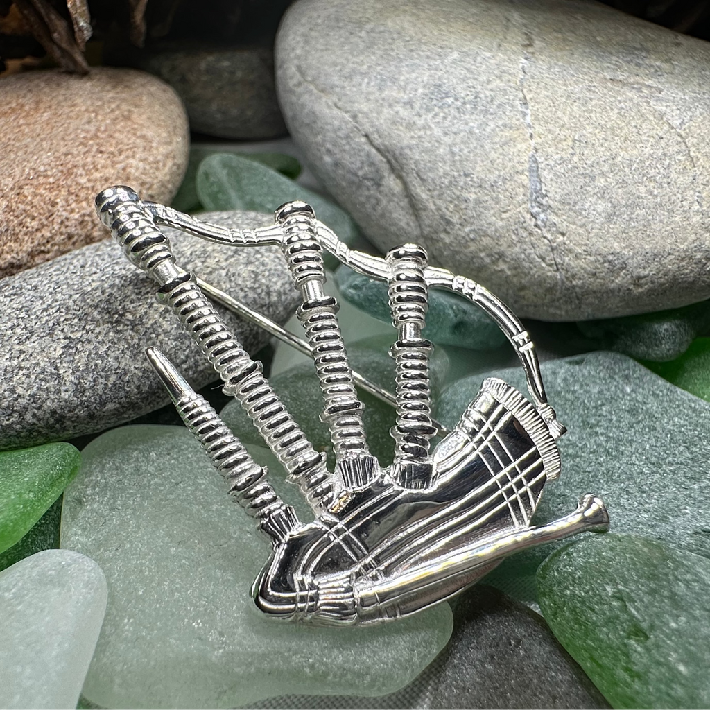 Scottish Bagpipes Sterling Silver Pin - Handmade in Scotland | Brooch | Wiccan Center