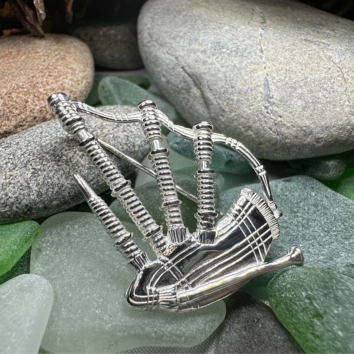 Scottish Bagpipes Sterling Silver Pin - Handmade in Scotland | Brooch | Wiccan Center
