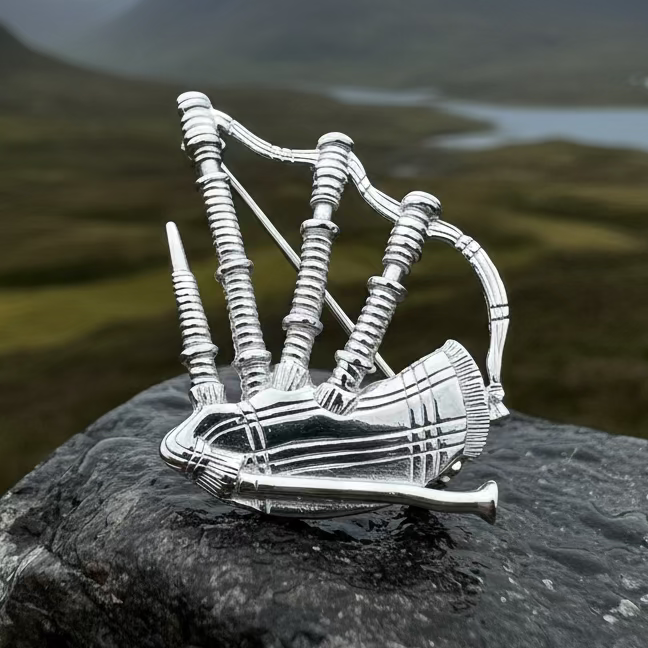 Scottish Bagpipes Sterling Silver Pin - Handmade in Scotland | Brooch | Wiccan Center