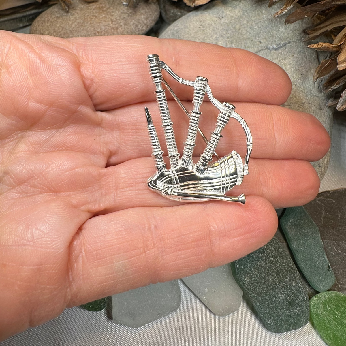Scottish Bagpipes Sterling Silver Pin - Handmade in Scotland | Brooch | Wiccan Center
