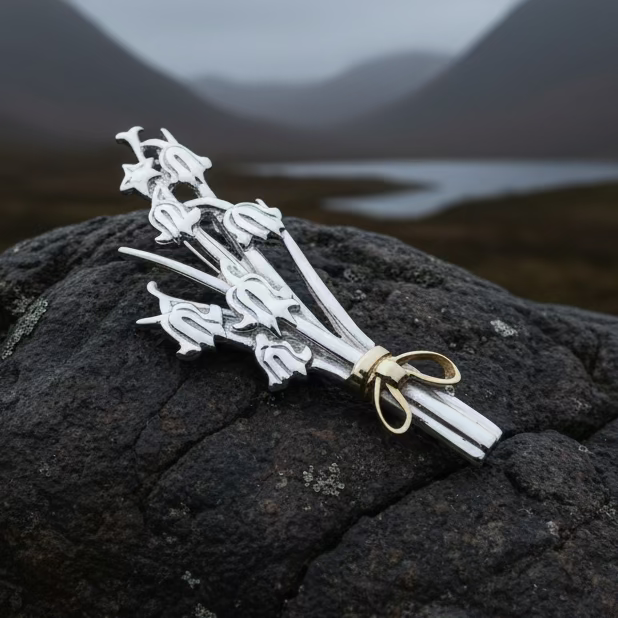 Sterling Silver Scottish Bluebell Posey Brooch - Handmade in Scotland | Brooch | Wiccan Center
