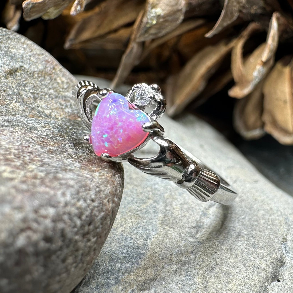 Glencora Pink Opal Claddagh Ring