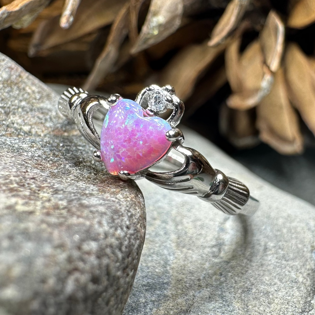 Glencora Pink Opal Claddagh Ring
