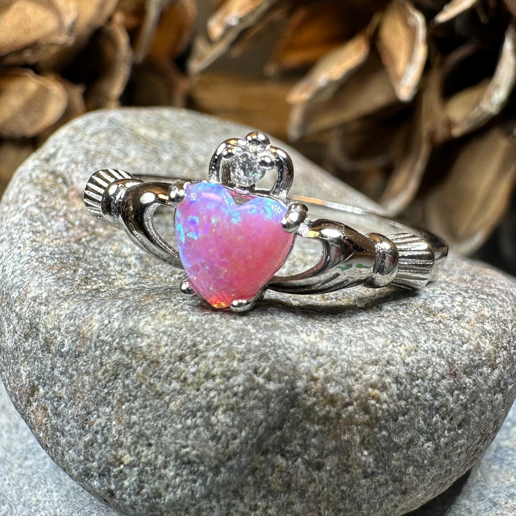 Glencora Pink Opal Claddagh Ring