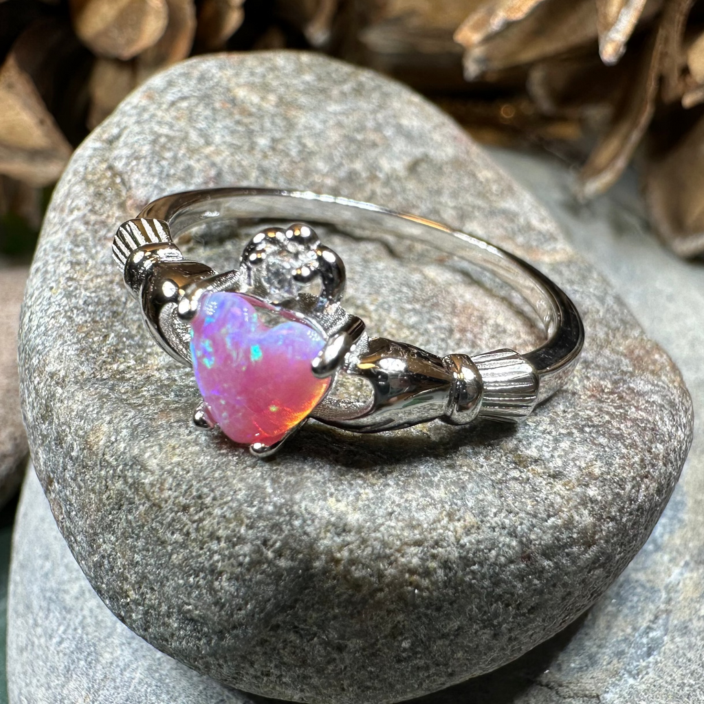 Glencora Pink Opal Claddagh Ring