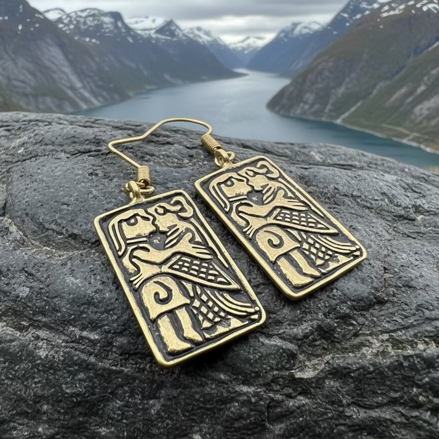Kissing Couple Viking Bronze Earrings - Bronze Historical Reproduction Jewelry | Dangle Earrings | Wiccan Center