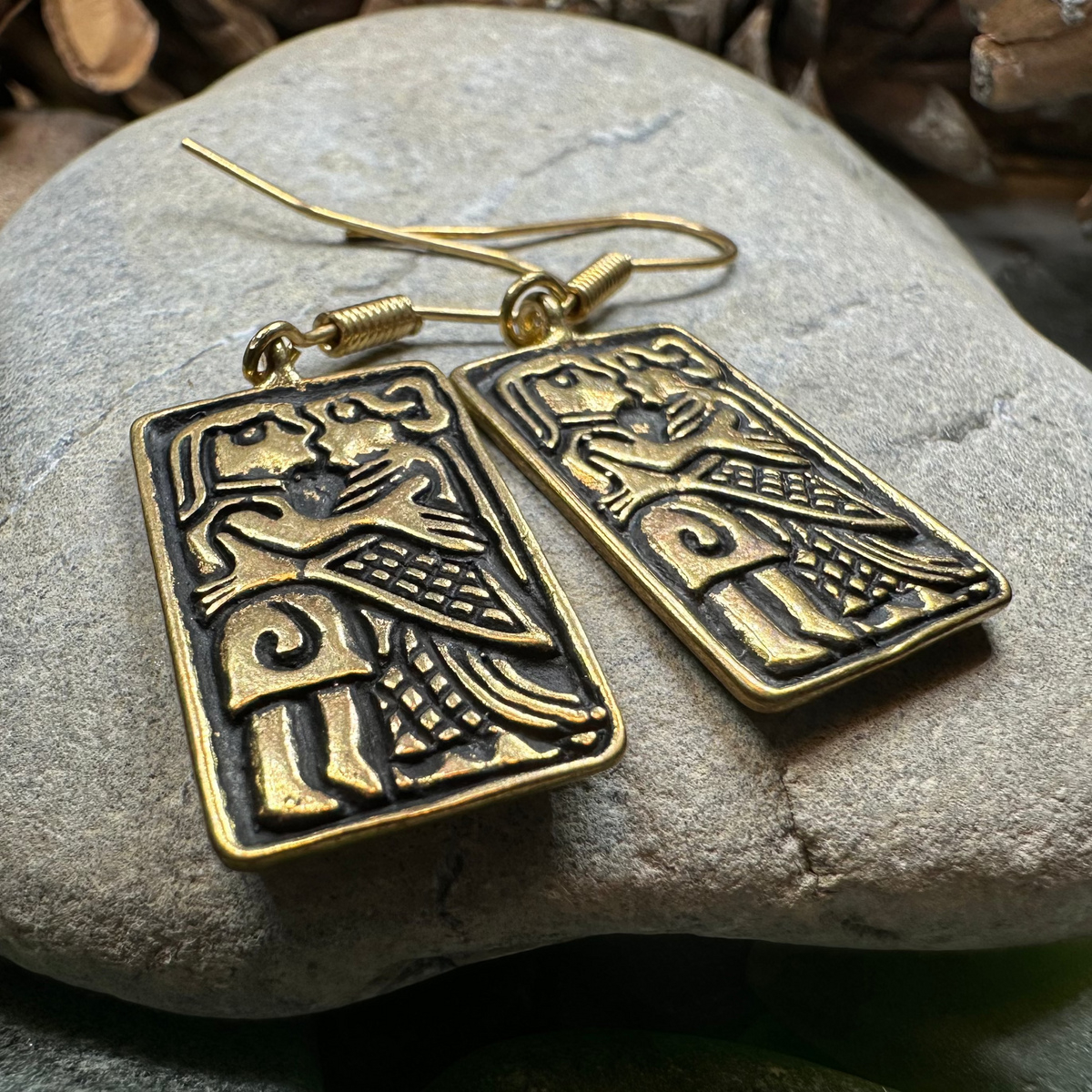 Kissing Couple Viking Bronze Earrings - Bronze Historical Reproduction Jewelry | Dangle Earrings | Wiccan Center