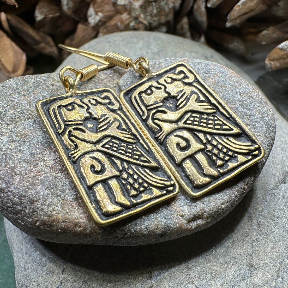 Kissing Couple Viking Bronze Earrings - Bronze Historical Reproduction Jewelry | Dangle Earrings | Wiccan Center