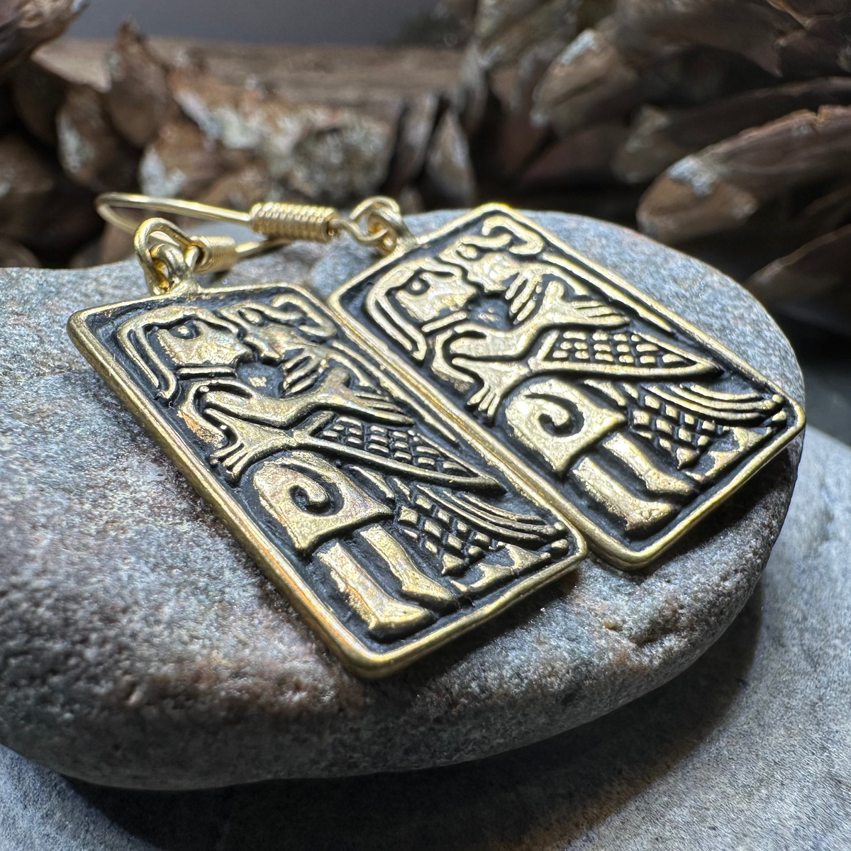 Kissing Couple Viking Bronze Earrings - Bronze Historical Reproduction Jewelry | Dangle Earrings | Wiccan Center