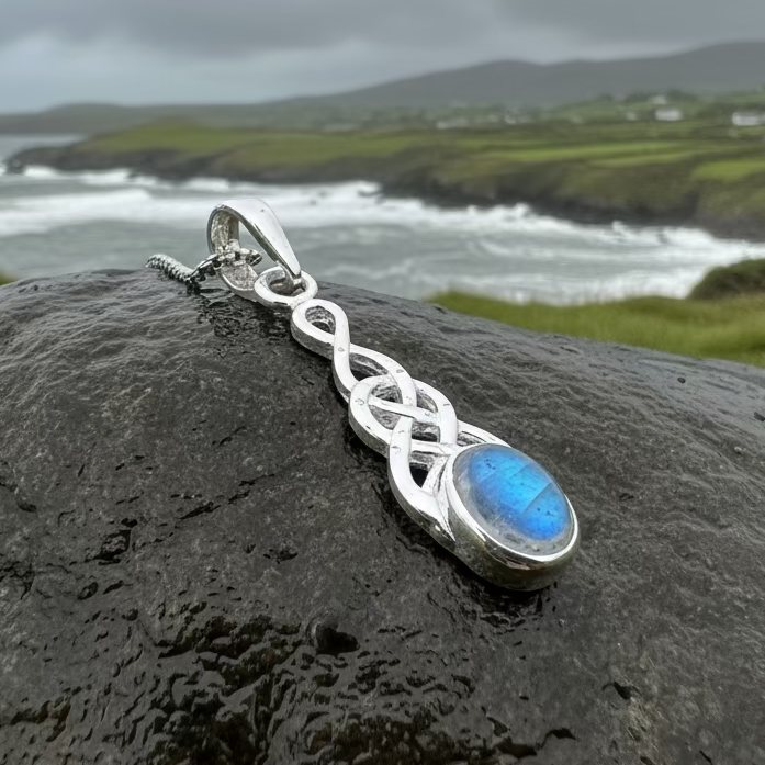 Dublin Celtic Knot Moonstone Necklace in Sterling Silver | Pendant | Wiccan Center