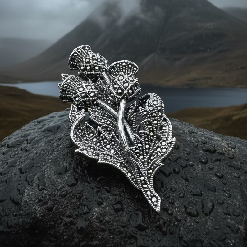 Marcasite Scottish Thistle Brooch in Sterling Silver | Brooch | Wiccan Center