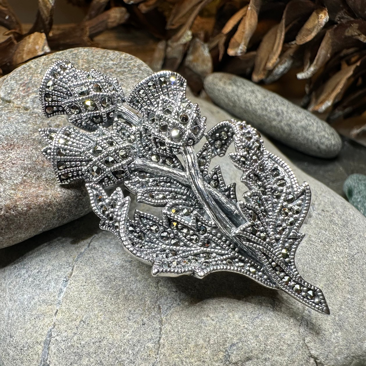 Marcasite Scottish Thistle Brooch in Sterling Silver | Brooch | Wiccan Center