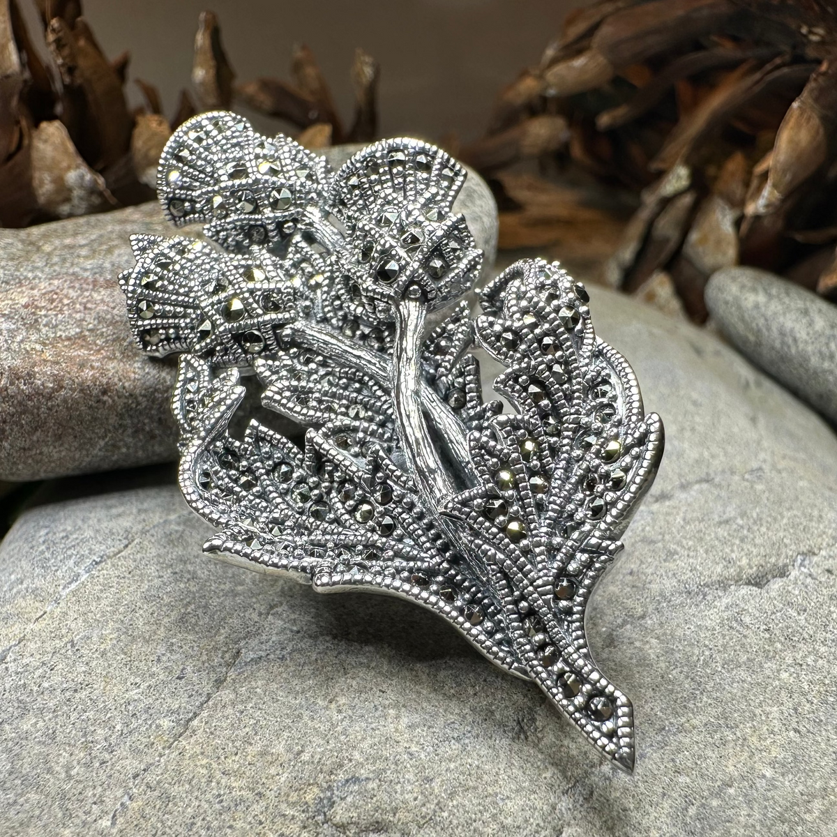 Marcasite Scottish Thistle Brooch in Sterling Silver | Brooch | Wiccan Center