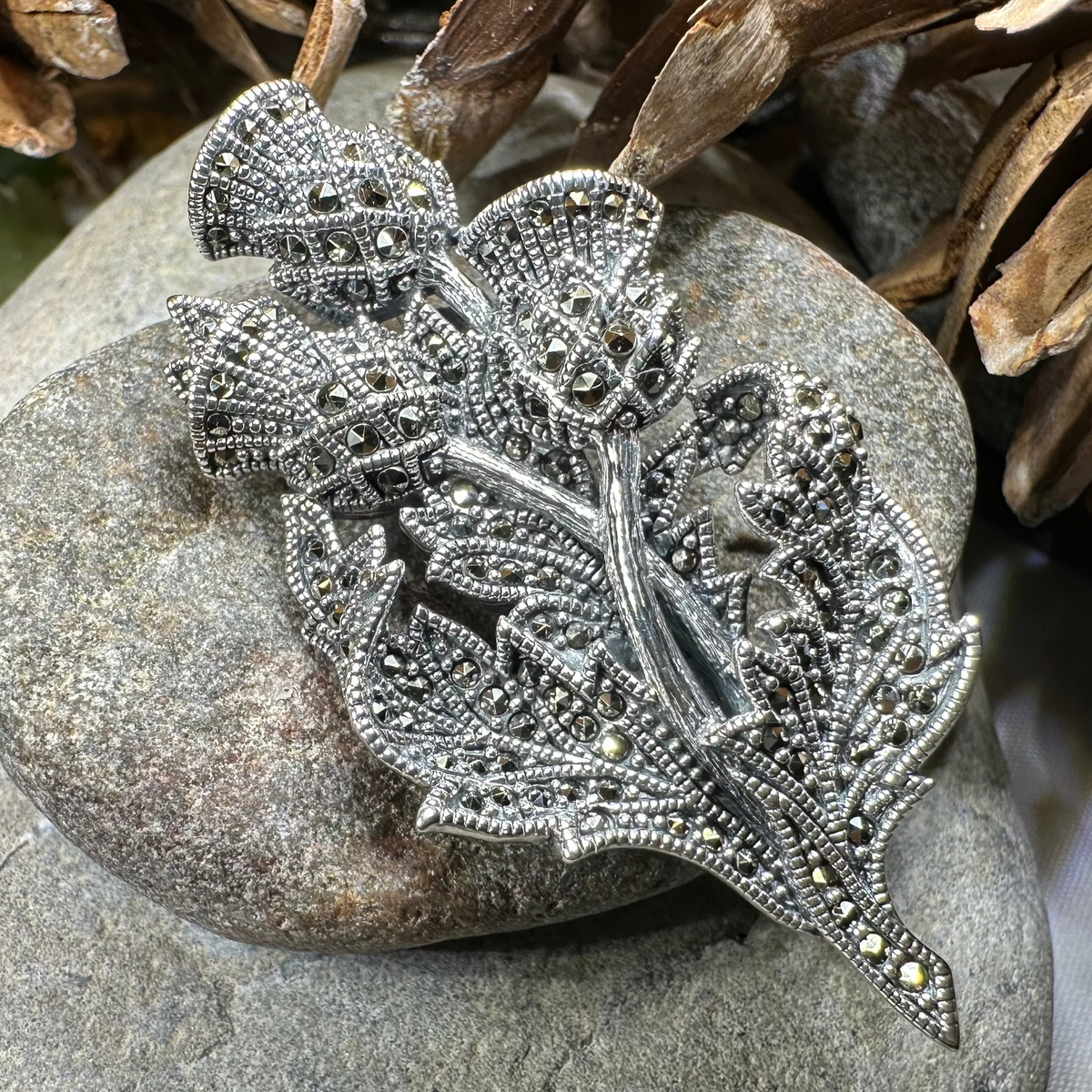Marcasite Scottish Thistle Brooch in Sterling Silver | Brooch | Wiccan Center