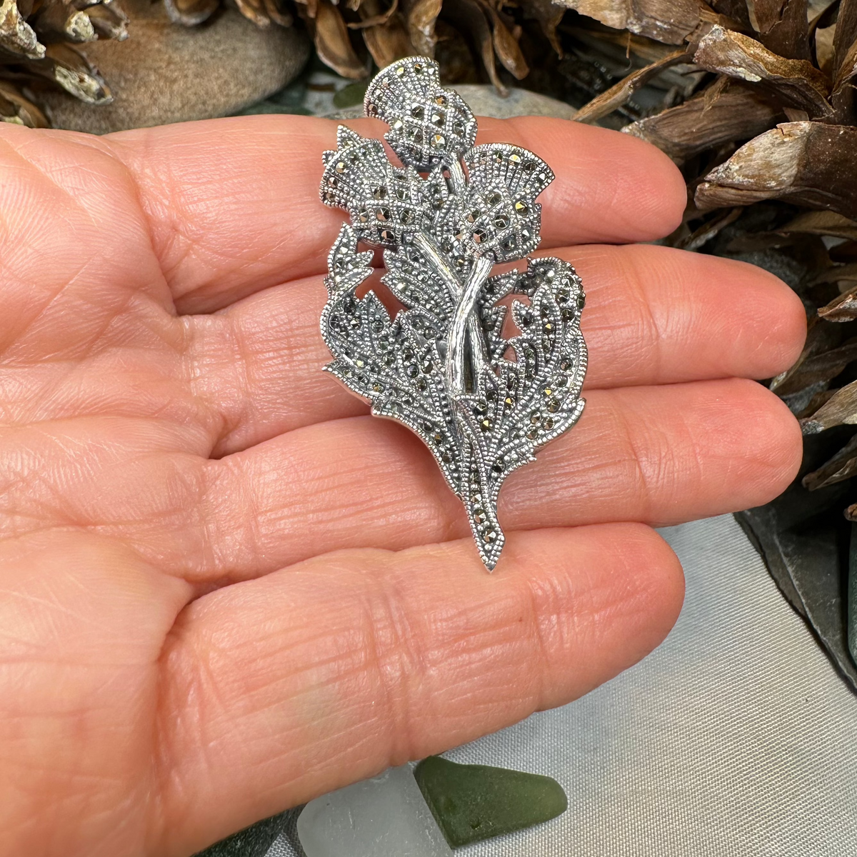 Marcasite Scottish Thistle Brooch in Sterling Silver | Brooch | Wiccan Center