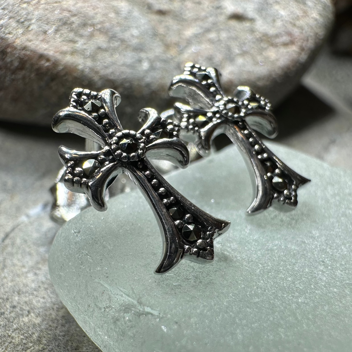 Marcasite Cross Stud Earrings | Post Earrings | Wiccan Center