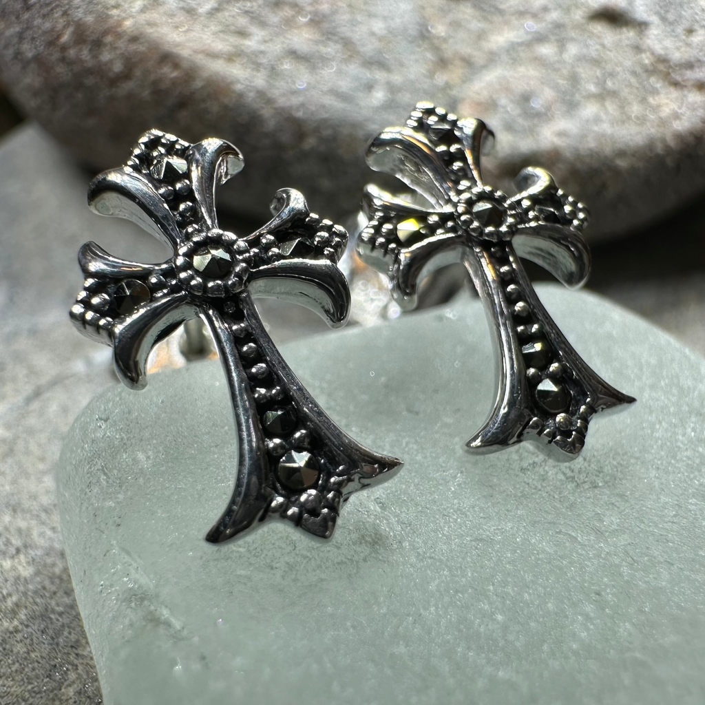 Marcasite Cross Stud Earrings | Post Earrings | Wiccan Center