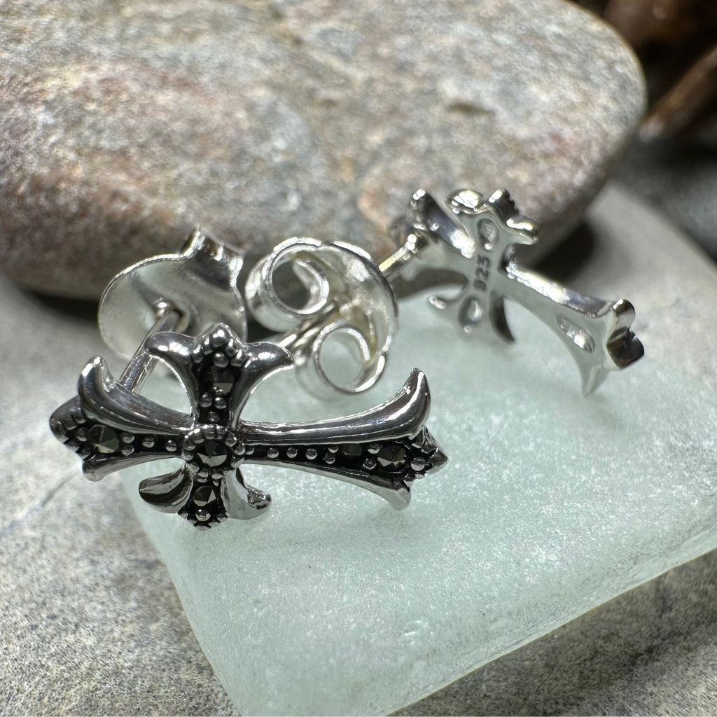 Marcasite Cross Stud Earrings | Post Earrings | Wiccan Center