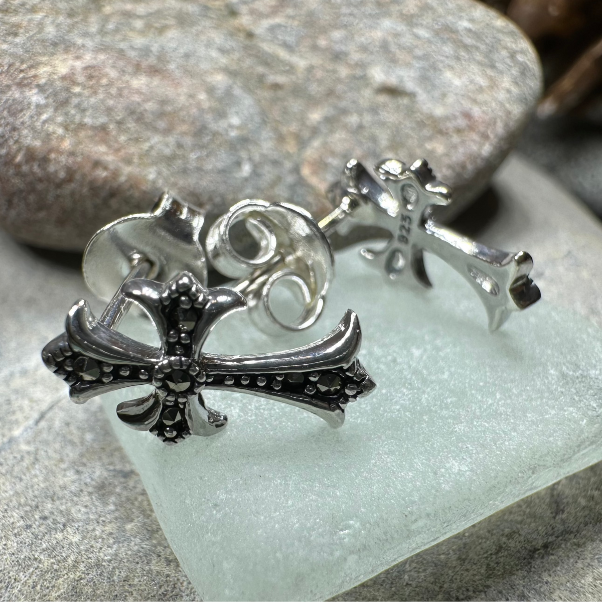 Marcasite Cross Stud Earrings | Post Earrings | Wiccan Center