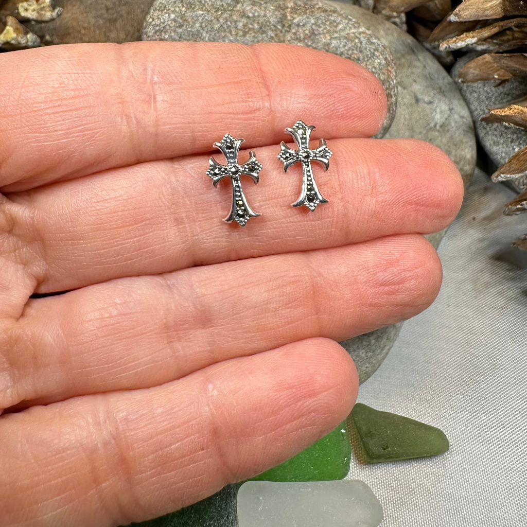 Marcasite Cross Stud Earrings | Post Earrings | Wiccan Center