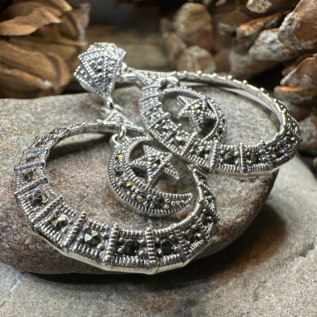 Crescent Moon Marcasite Earrings | Dangle Earrings | Wiccan Center
