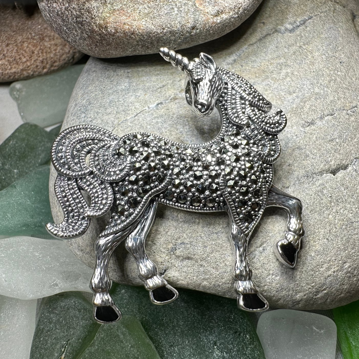 Elegant Marcasite Unicorn of Scotland Pin - Handmade | Brooch | Wiccan Center